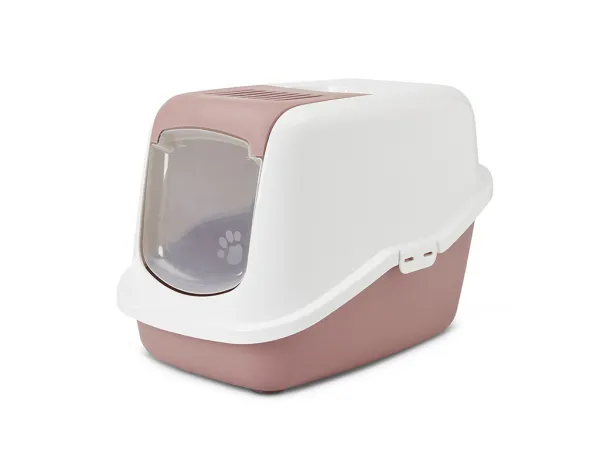 Savic Nestor - Модерна затворена котешка тоалетна с филтър против миризми, 56х39х38.5, бяло/розова 1