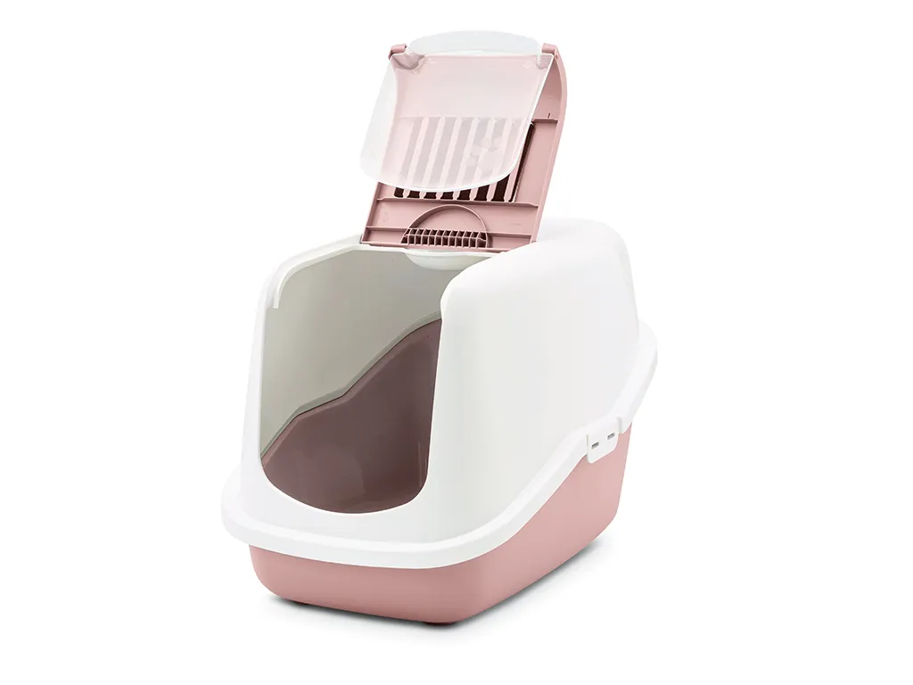 Savic Nestor - Модерна затворена котешка тоалетна с филтър против миризми, 56х39х38.5, бяло/розова 2