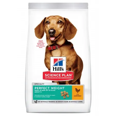 Hill's Science Plan Adult Perfect Weight Small & Mini Dog  + 1 кг. гратис - Пълноценна суха храна за израснали кучета от малки и дребни породи, за поддържане на здравословно тегло или ефективно отслабване, с пилешко месо, 5 кг. + 1кг. гратис