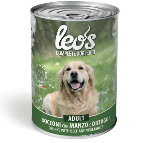Monge Leo’s Chunks with Beef and Vegetables – Adult - Пълноценна мокра храна за кучета в зряла възраст с телешко месо и зеленчуци,415 гр./5 броя