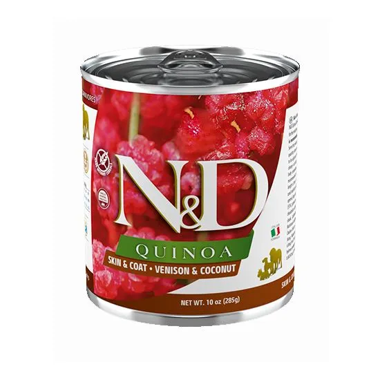 N&D Quinoa Dog Skin & Coat Venison & Coconut - Пълноценна консервирана храна за кучета над 1г. с киноа, елен и кокос - 285 гр.