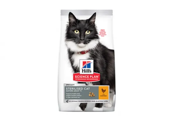 Hill's Cat Mature Adult Sterilised - Пълноценна суха храна за кастрирани котки над 7 години, с пилешко месо, 1.5 кг. 1