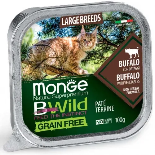 Monge Natural Superpremium BWild Adult - Премиум пастет за котки от едри породи с биволско месо и зеленчуци, 100 гр./ 5 броя