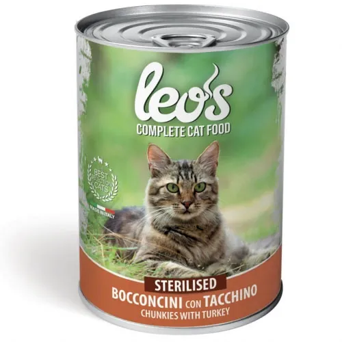 Leo’s Chunkies with Turkey– Adult - Пълноценна мокра храна за кастрирани котки в зряла възраст с пуешко месо, 415 гр./5 броя
