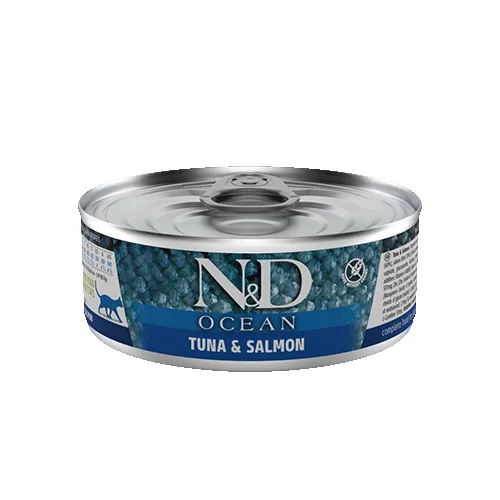 N&D Ocean Cat Tuna and Salmon - Консервирана храна за израснали котки с риба тон и сьомга, 80 гр./3 броя