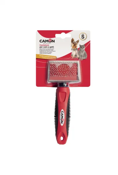 Camon Slicker brush SM - Плъзгаща се четка за кучета и котки, с пластмасови щифтове, от неръждаема стомана, 6/4.5 см. 1