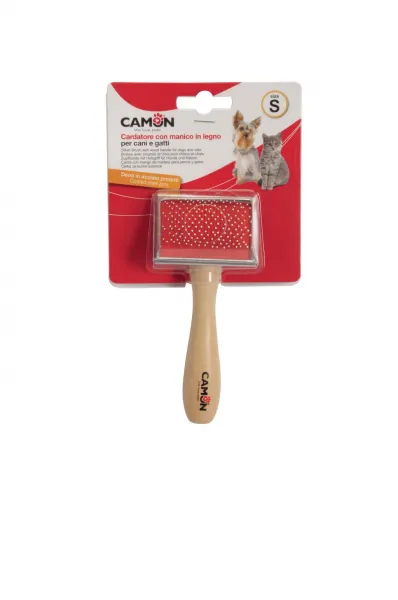 Camon Slicker brush with wooden handle S - Дървена четка с метални щифтове с пластмасово покритие, 6/4,5 см. 1