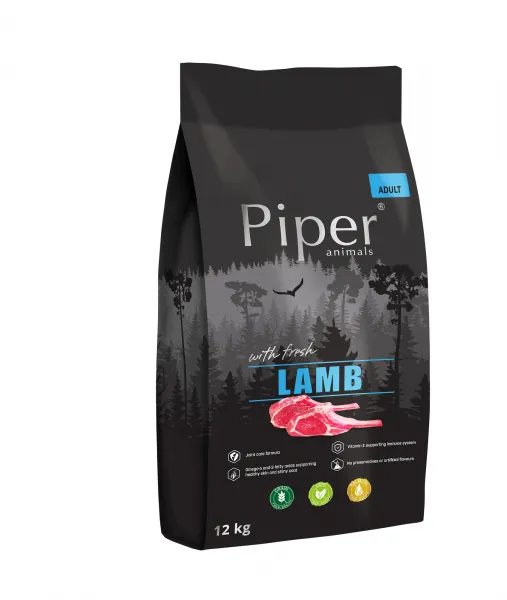 Piper Super Premium Lamb Adult - Пълноценна суха храна за израснали кучета със свежо агнешко месо, витамин Е и Селен за здрав имунитет, 12 кг.