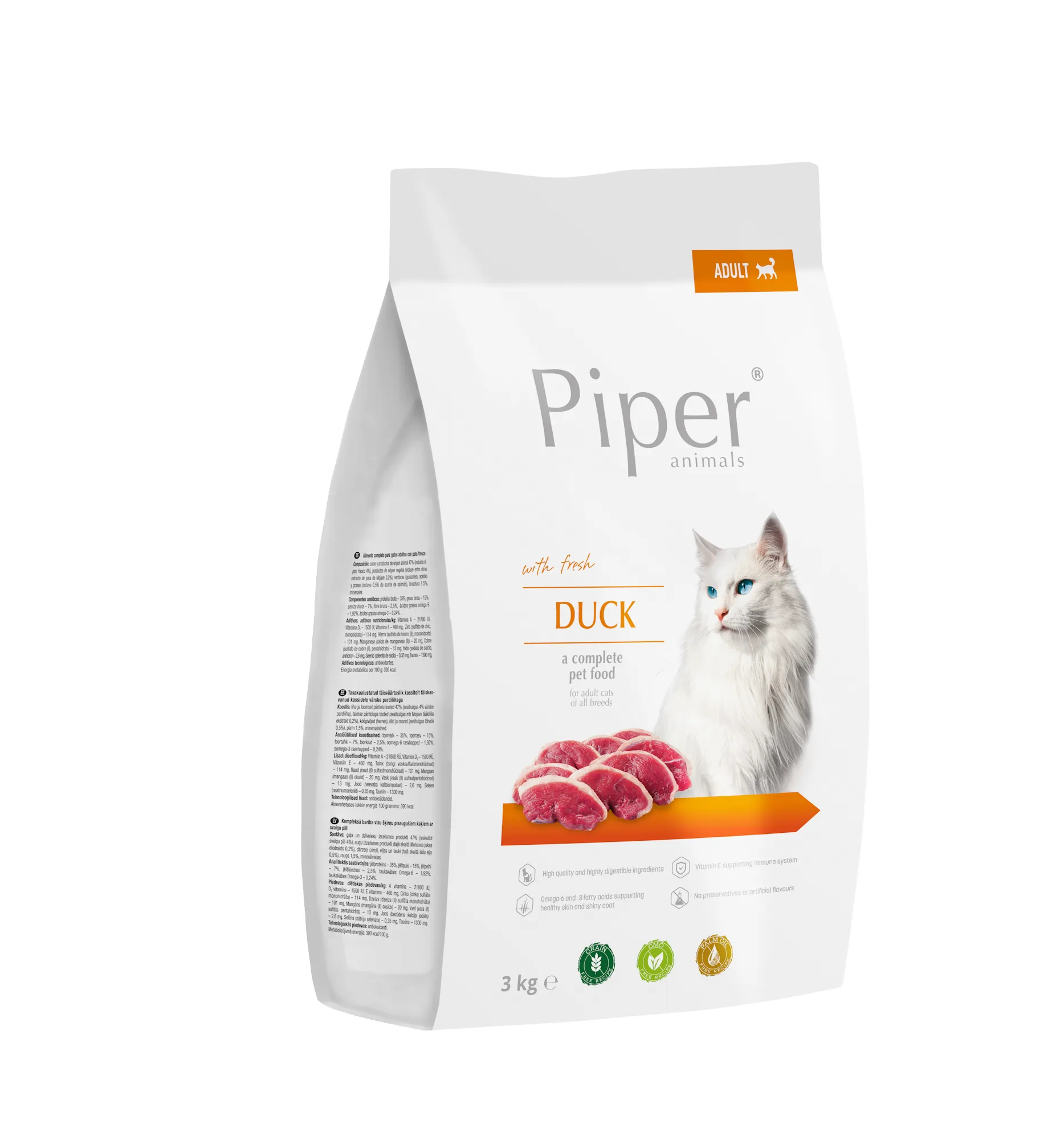 Piper Cat Lamb Duck Adult - Гранулирана храна за израснали котки, без зърно, с прясно патешко месо, омега 3 и омега 6,  3 кг.