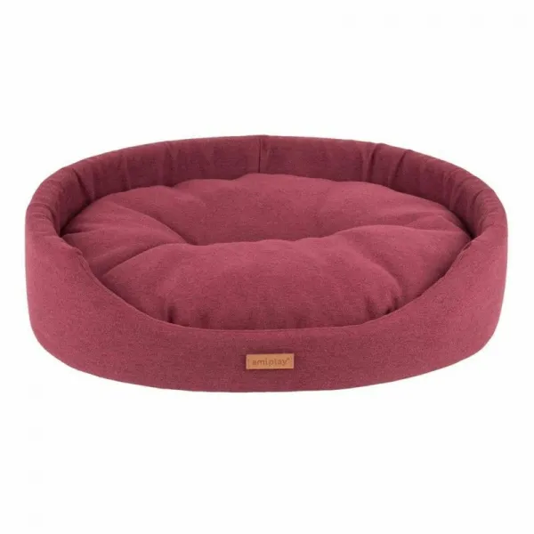 Amiplay Bedding Oval Montana Large - Модерно меко легло за кучета и котки, 58/50/15 см. - бургунди цвят