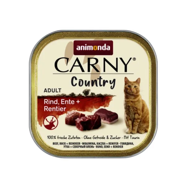 Animonda Carny Country Adult Cat - Премиум пълноценна храна с прясно домашно месо за израснали котки с говеждо, патешко и еленско месо, 100 гр./4 броя