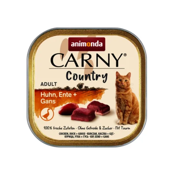 Animonda Carny Country Adult Cat - Премиум пълноценна храна с прясно домашно месо за израснали котки с пилешко, патешко и гъше месо, 100 гр./4 броя