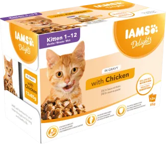 Iams cat pouch Kitten gravy - Пауч за котки с вкусни пилешко в сос грейви, 12 броя х 85 гр. 1