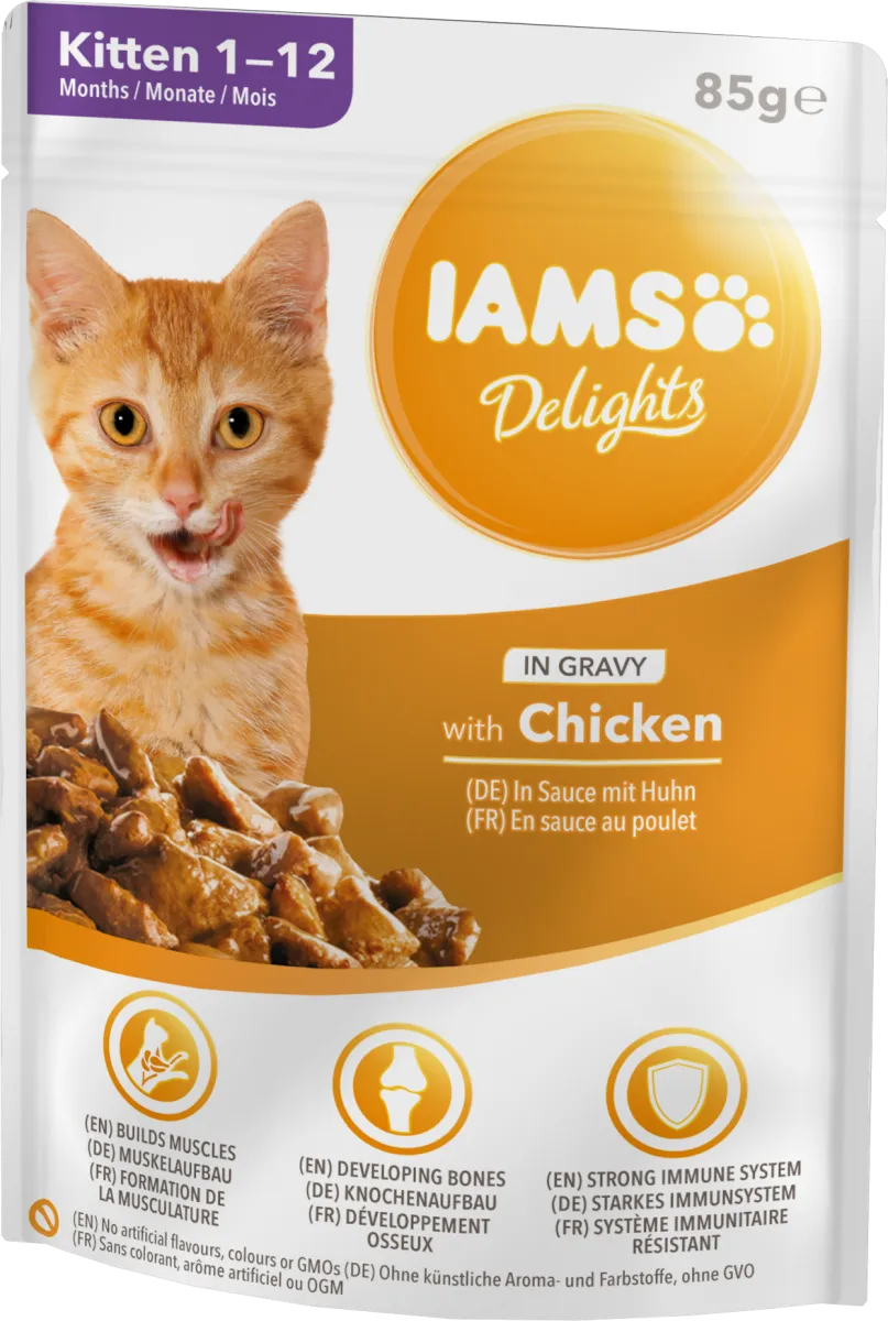 Iams cat pouch Kitten gravy - Пауч за котки с вкусни пилешко в сос грейви, 12 броя х 85 гр. 2