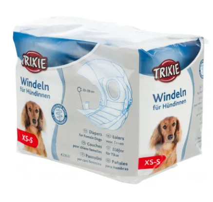 Trixie Diapers for Female Dogs XS-S - Памперси / пелени за женски кучета, регулируеми, 20-28 см - 12 броя 1