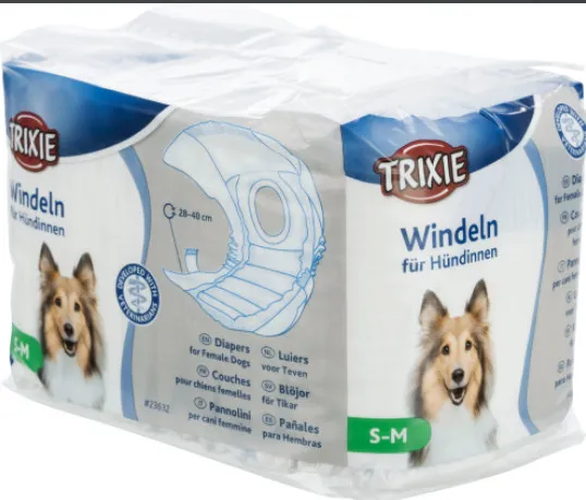 Trixie Diapers for Female Dogs S-M - Памперси / пелени за женски кучета, регулируеми, 28-40 см - 12 броя 1