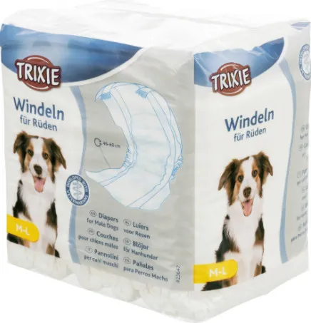 Trixie Diapers for Male Dogs M-L - Памперс / пелена за мъжки кучета,регулируем,  46-60 см. - 12 броя 1