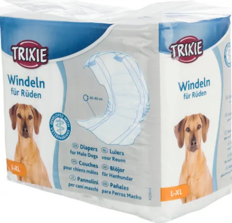 Trixie Diapers for Male Dogs L-XL - Памперс / пелена за мъжки кучета,регулируем,  60-80 см. - 12 броя 1