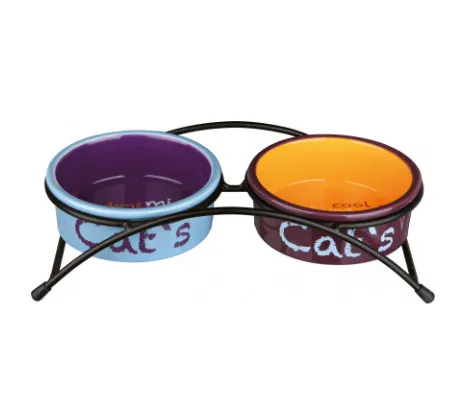 Trixie Bowl Set - Две керамични купи с поставка за храна и вода за кучета и котки, 2 х 300 мл.