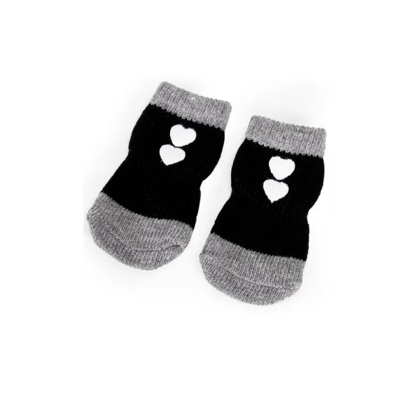 Camon Socks for dogs M - Чорапи за кучета, 3 см. - черни със сърчица