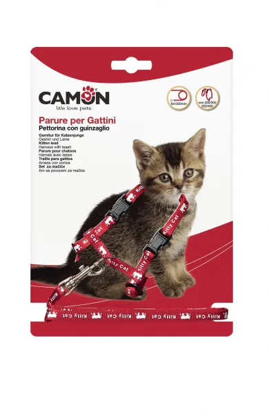 Camon Kitten set harness with leash - Комплект за котки, повод 8мм/120 см. с регулируем нагръдник 20-30 см. вратна обиколка и 25 до 40 см. гръдна./различни цветове 1
