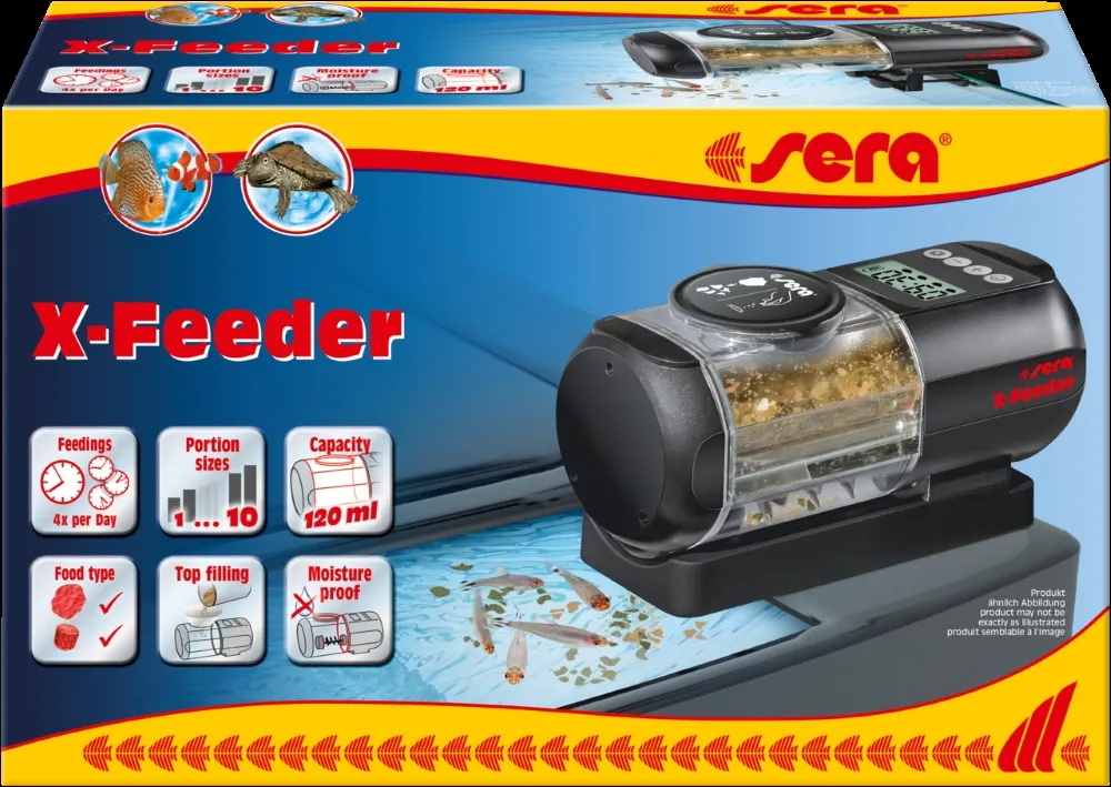 Sera X-Feeder - Иновативна автоматична хранилка за риби за храна на люспи или гранули, 120 мл.