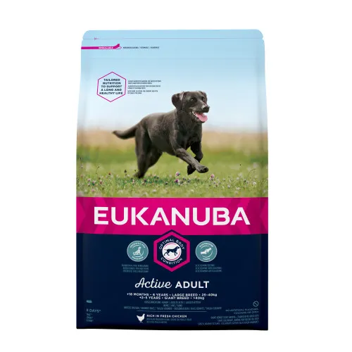 Eukanuba Large Adult - Пълноценна суха храна за израснали кучета от големи и едри породи с пилешко и пуешко месо, 15 кг.