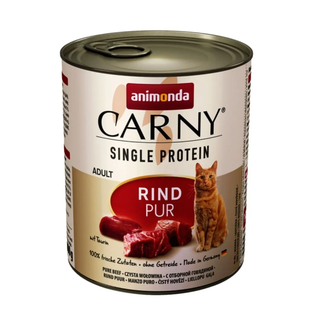 Animonda Carny Single Protein - Пълноценна консервирана храна за израснали котки, без зърно , с говеждо месо, 800 гр.