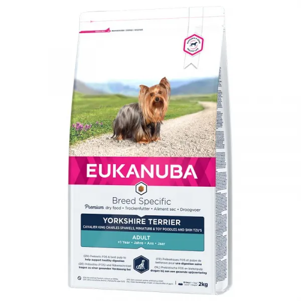 Eukanuba Adult Breed Specific Yorkshire Terrier - Пълноценна суха храна за израснали кучета от порода Йоркшир Териер с пилешко и пуешко месо, 2 кг.