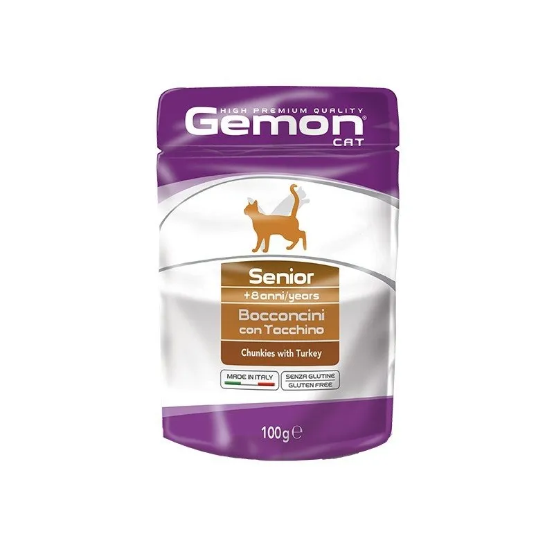 Gemon Turkey Senior - Пауч с пуешко месо, за котки над 8 години - опаковка, 8 броя х 100 гр.