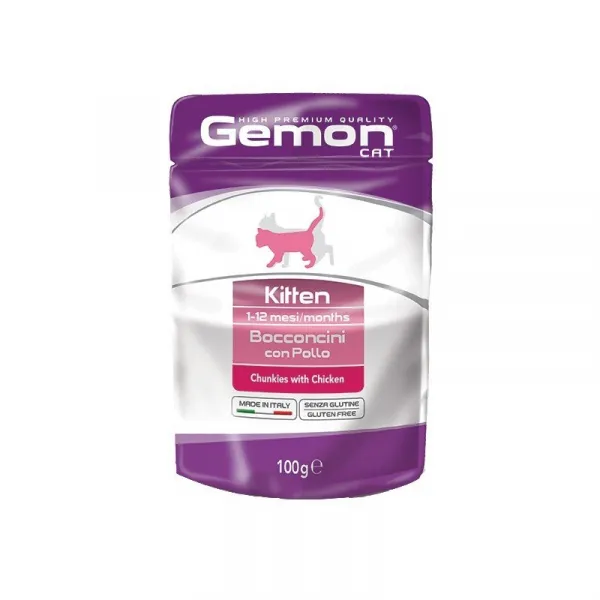 Gemon Chicken Kitten - Пауч с пилешко месо, за малки котки 1-12 месеца - опаковка 8 броя х 100 гр.
