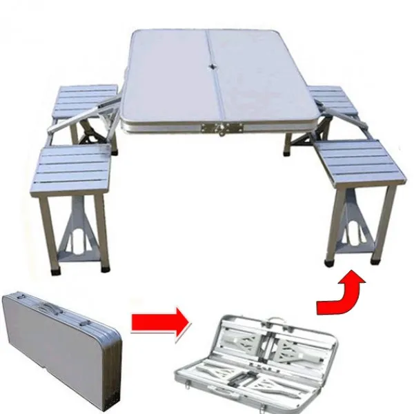Сгъваема маса с 4 стола тип куфар за къмпинг, риболов и пикник, алуминиева конструкция 2
