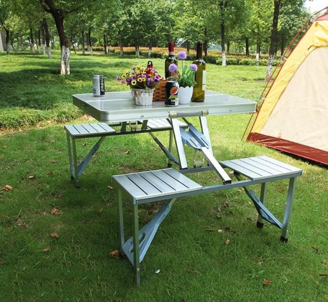 Сгъваема маса с 4 стола тип куфар за къмпинг, риболов и пикник, алуминиева конструкция 5