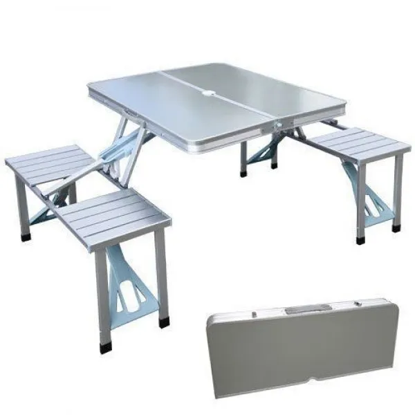 Сгъваема маса с 4 стола тип куфар за къмпинг, риболов и пикник, алуминиева конструкция 8