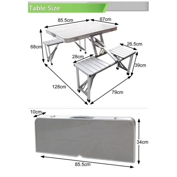 Сгъваема маса с 4 стола тип куфар за къмпинг, риболов и пикник, алуминиева конструкция 9