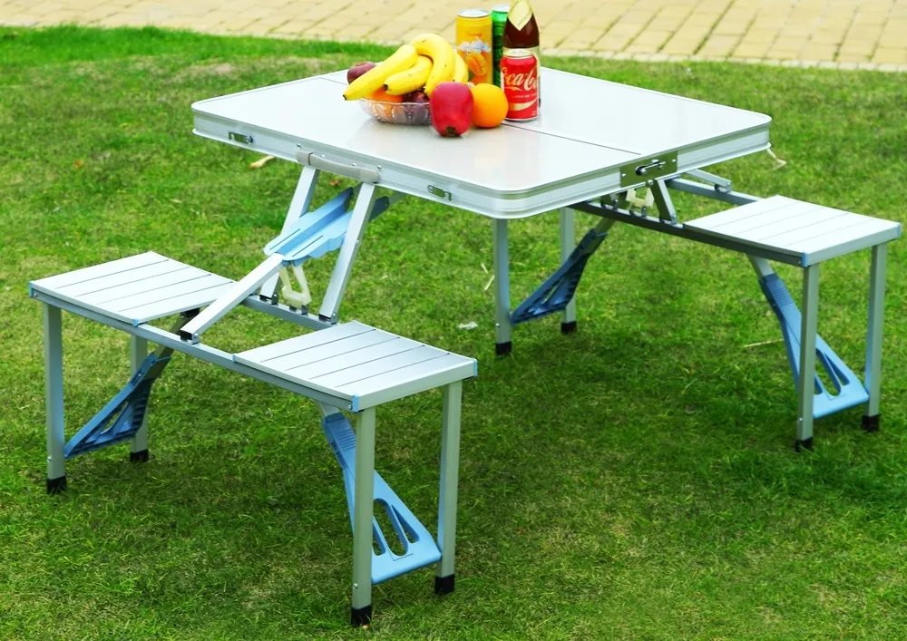Сгъваема маса с 4 стола тип куфар за къмпинг, риболов и пикник, алуминиева конструкция 10