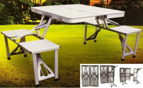 Сгъваема маса с 4 стола тип куфар за къмпинг, риболов и пикник, алуминиева конструкция 11