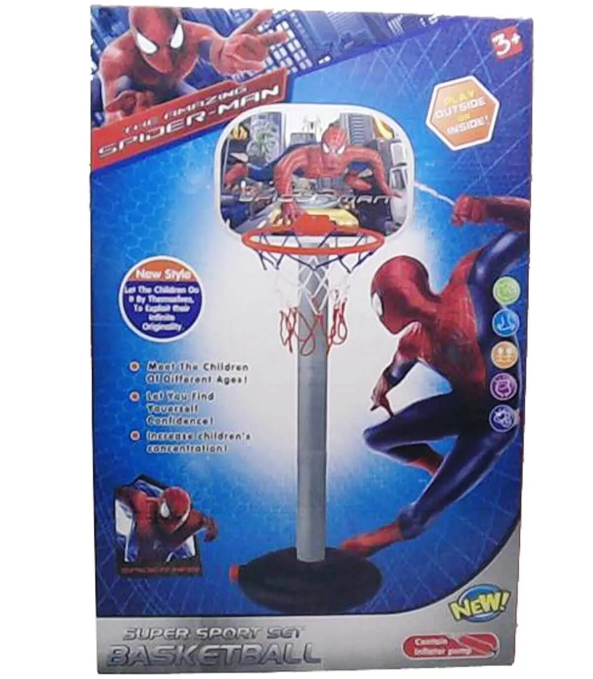 Баскетболен кош на стойка с регулируема височина 125см, с баскетболна топка и помпа, ЧОВЕКА ПАЯК 3