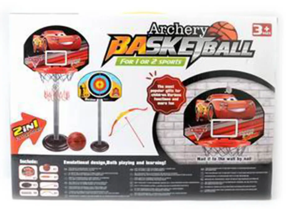 Баскетболен кош с Мишена за Лък 2в1, на стойка, 125см, топка, помпа и стрелички, Колите  2