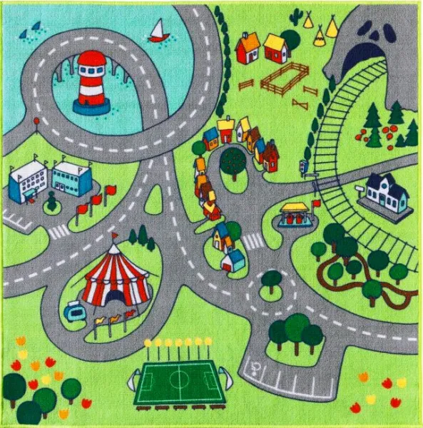 Детски килим градска карта с парк, цирк и футболно игрище 133х130см 1