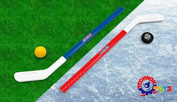 Комплект 2 Стика с шайба и топка за хокей на трева или лед 73х14х7см TECHNOK, Украйна 1