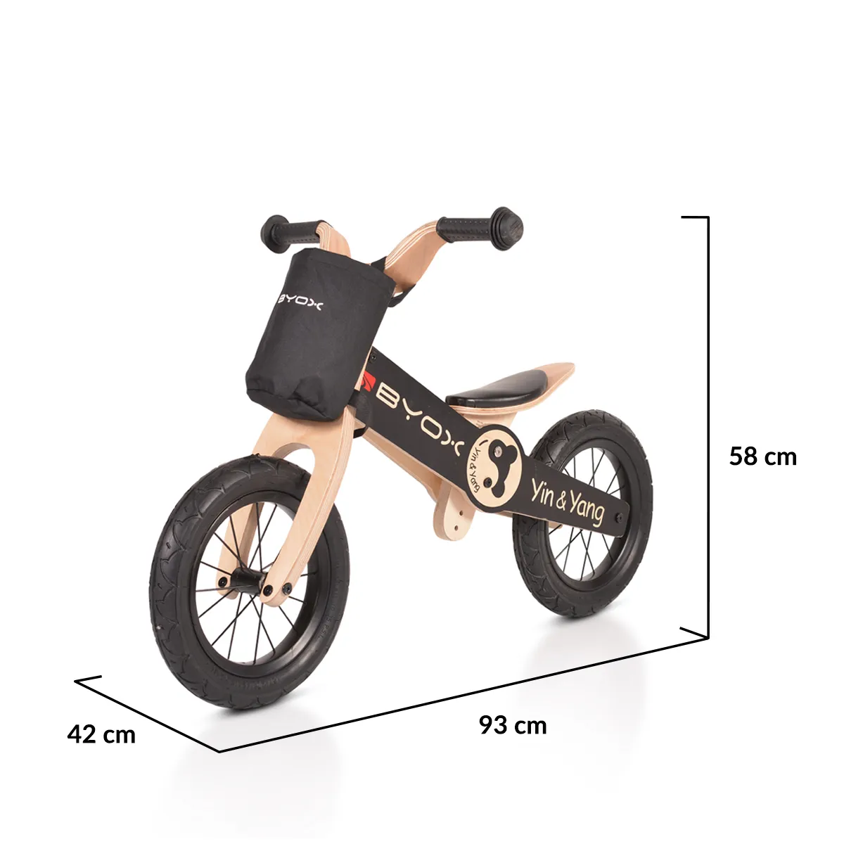 Дървен балансиращ велосипед BYOX до 30кг, регулиране на седалката, YIN & YANG ЧЕРЕН 8