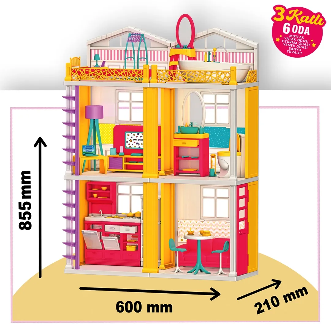 Комплект мечтаната къща на Линда с кукла и обзавеждане на 3 етажа,  60x50x16см, DEDE 3