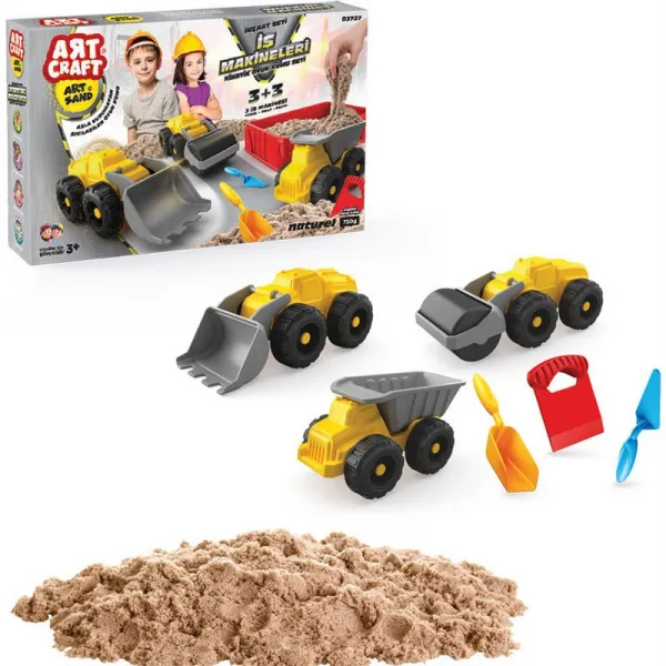 Комплект кинетичен пясък със строителни машини, формички и кутия за работа, DEDE 1