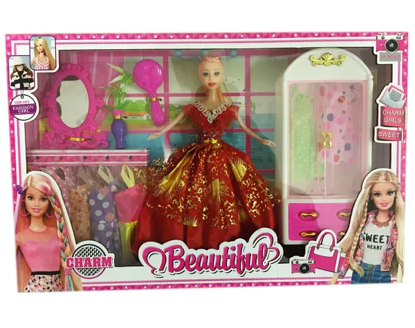 Кукла със 7 рокли и ГАРДЕРОБ с аксесоари