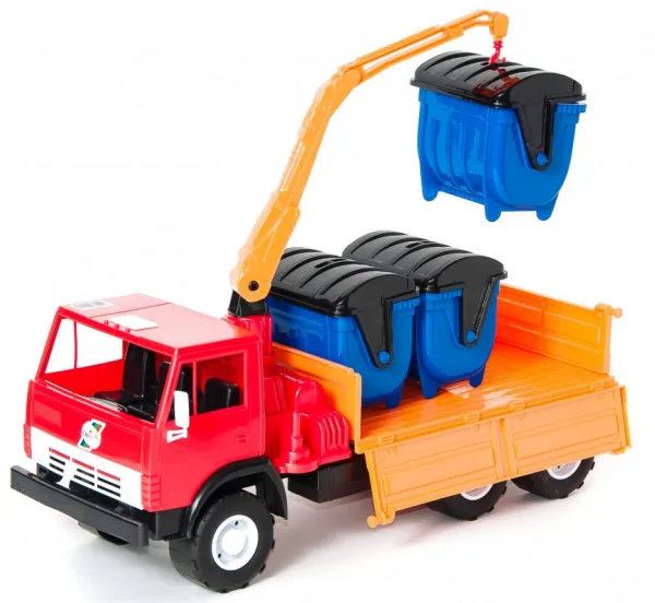 ГОЛЯМ камион с кран и контейнери за боклук KAMAZ, 2 цвята, 40x20x24см, КАМАЗ, ORION, Украйна 1