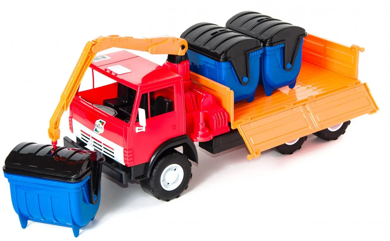ГОЛЯМ камион с кран и контейнери за боклук KAMAZ, 2 цвята, 40x20x24см, КАМАЗ, ORION, Украйна 2