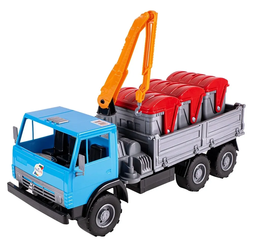 ГОЛЯМ камион с кран и контейнери за боклук KAMAZ, 2 цвята, 40x20x24см, КАМАЗ, ORION, Украйна 5