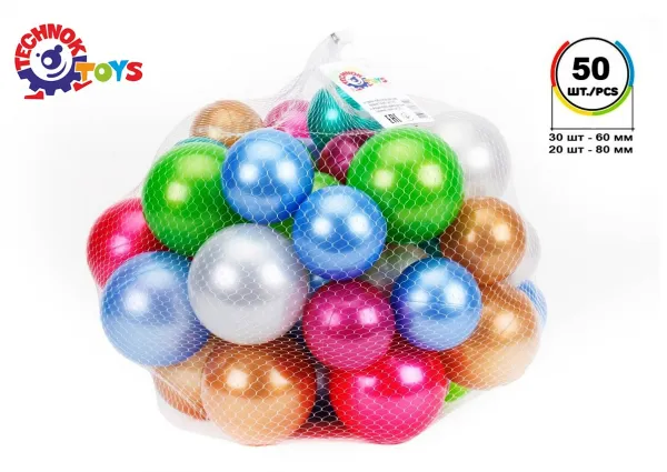 Комплект цветни топки с различна големина, перлени, 50бр, TECHNOK, Украйна 1
