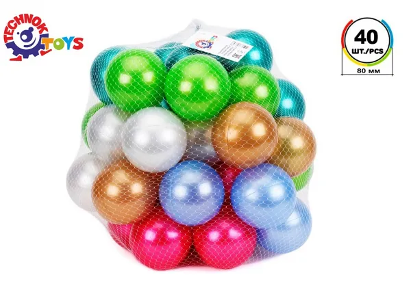 Комплект цветни топки 8см, перлени, 40бр, TECHNOK, Украйна 1